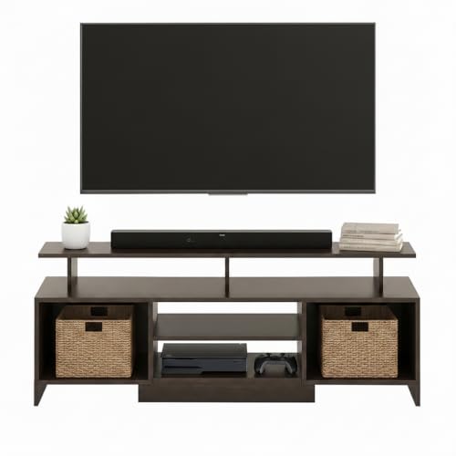 Image of FURNEASER Kashvi Floor Standing TV Unit for Living Room | Modern Engineered Wood TV Cabinet with Open Storage Shelves | Entertainment Center for Upto 55 Inch TV