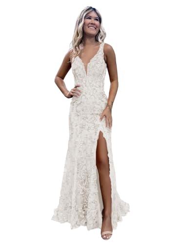 Sequin Prom Dresses 2025 for Women Long Mermaid V Neck Evening Dress Straps Side Slit Party Gown