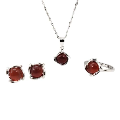 Bijoux pour femmes en argent S925 avec agate rouge rétro ronde