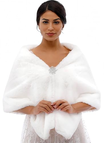 Tgirls Women's Wedding Faux Fur Shawl and Wrap Bridal Fur Stole Cape Fur Scarf for Bride and Bridesmaids