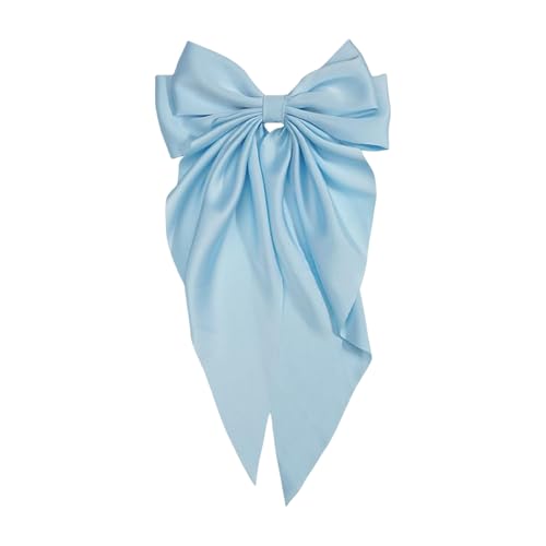 Hair Bows for Women Light Blue Clips Large Satin Ribbon Bow Accessories Silk Big Hairs Bow for Girls Cute Christmas Long Hair Bows for Girls Hair Clip