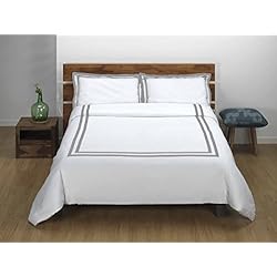 Funda Nordica Blanca Zara Home Sibiles - Juego Funda Nórdica Blanca Hotel con Cenefa Cinta Gris Percal 144 Hilos (Cama 135)