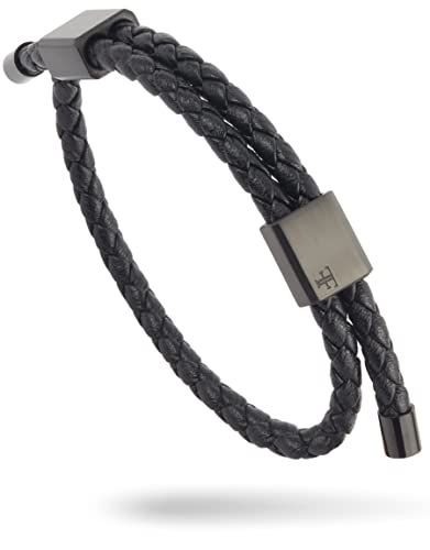 Forge & Foundry Men's Adjustable Black Braided Leather Bracelet | Drapers | Matte Black Stainless Steel Slider | Refined Hand-Crafted Jewelry, Designed By Jewelers, Forged For Men - Double #TOP10