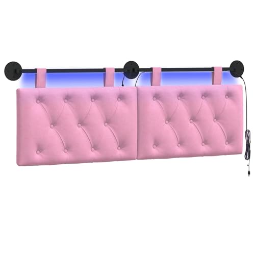 vidaXL Cabecero Colgante con luz LED Rosa Tela, Cabecera de Cama Moderna, diseño de Tela Acolchada, Respaldo Acogedor para Decorar tu Dormitorio, Estilo Minimalista