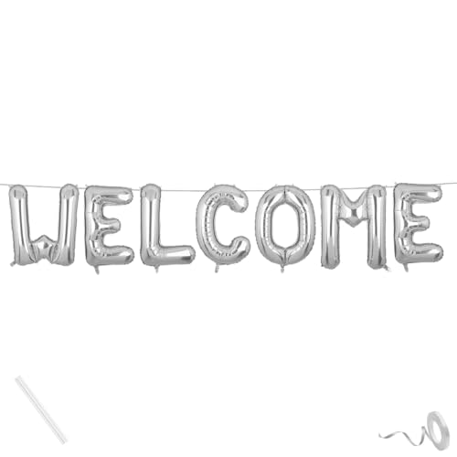 Image of Welcome Banner Silver for Birthday Wedding Office Home Baby Boy Girl Foil Balloon Decoration Decor Celebration