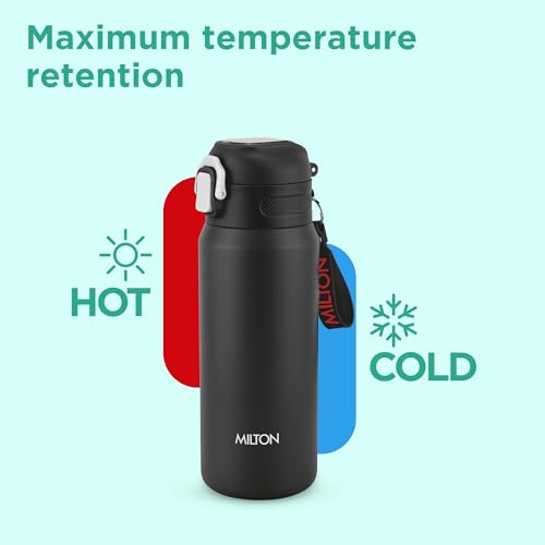 Image of Milton Swing 600 Thermosteel Water Bottle 540 ml with One Touch Safety Lock, Long Hours Hot and Cold, Leak Proof Lid, ISI Certified I Vacuum Insulated I for Office, Gym, School I Black
