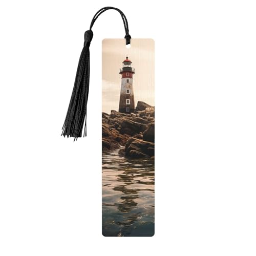 しおり 木製しおり 穴とタッセル付き 木製タグ 灯台 木製クラフト しおり ヴィンテージ しおり オーナメント 木製ブックマーク 女性用 男性用 本好きの方へのギフトに ブラック