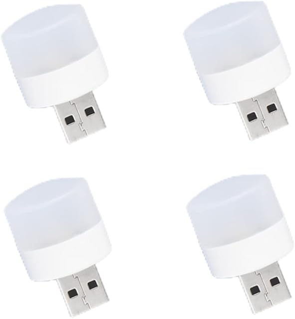 4PCS Mini USB Night Light Small Plug in LED Nursery Lamp Car Ambience Light White Light