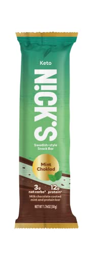 NICKS Protein Bars Mint Chocolate | 15g protein | 170 calories | Low Carb Keto Friendly Snacks No Added Sugar (50g)