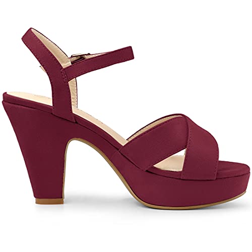 Allegra K Allegra K Women's Platform Chunky Heel Ankle Strap Burgundy Sandals 7 M US