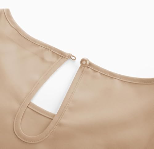 Kate Kasin Camisetas casuales de cuello redondo para mujer, manga con volantes, ajuste holgado, blusas básicas de verano, marrón, S