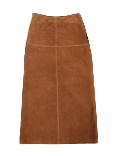 Women Suede Leather Long Skirt Back Split Waist Loop Ankle-Length Casual Straight Skirt