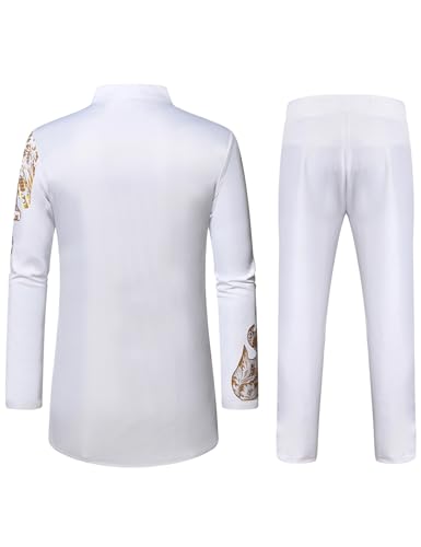 ZEROYAA Men's Traditional Suit Long Sleeve Button up African Foil Stamping Dashiki Shirt and Pants Ethnic 2 Piece Outfit2