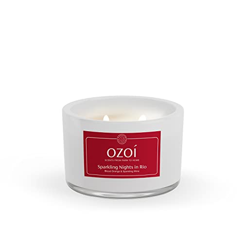 OZOI Duftkerze Blutorange & Sekt 'Sparkling Nights in Rio' im Glas mit Deckel & 2 Dochten, Brenndauer bis zu 30 Std. (180 g), in Geschenkbox Cover