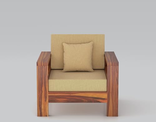 Image of Furniture Solid Sheesham Wood 1 Seater Sofa Set | Multipurpose Wooden Single Seater Lounge Sofa Set Furniture for Living Room, Home and Office (Honey Finish)