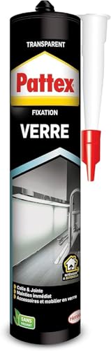 PATTEX Colle Fixation Verre , mastic de fixation pour éléments transparents, colle et jointe- Cartouche 300 gr