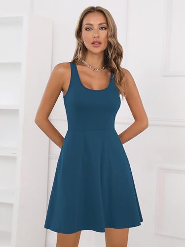 Image of Missufe Women's Sleeveless Racerback Flared Casual Plain Tank Dress