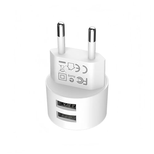 joonnair Mini USB Steckdosenadapter - Ultraflach 2 Ports USB-A Ladegerät, USB Netzteil 5V 2,1A, Kompatibel mit iPhone, Samsung, Huawei, Tablet, Kamera, Powerban, EU Stecker Netzstecker