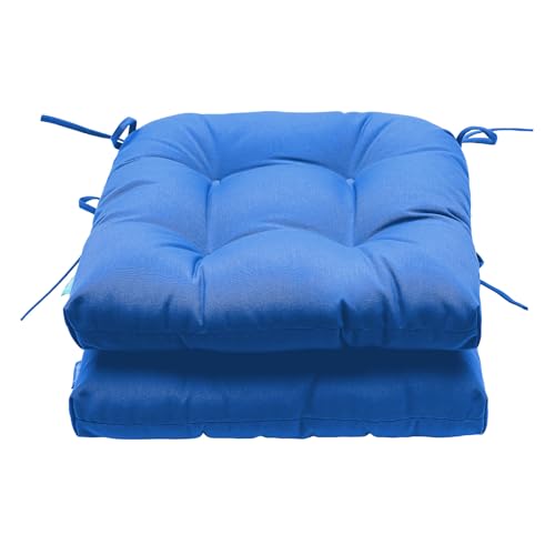 Image of QILLOWAY Outdoor Patio Cushions Set of 3, Wicker Furniture Cushions with Ties, Waterproof Loveseat & Seat Cushions for Patio Bench, Porch Chair, Outdoor Replacement Cushions, Blue