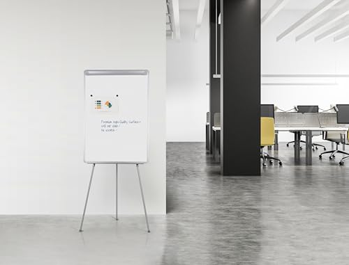 Bi-Office Dreibein Flipchart Grau mit ausziehbaren Armen, magnetische und trocken abwischbare Oberfläche, mit Stifteablage