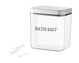 Gzsekken Bath Salt Storage Container,Airtight Bath Salt Jar with Lid One-Click Pop-Up Design,Clear Plastic Storage Bath Bombs Canister Salts Container with Scoop Bathroom Container Box for Salt-2L