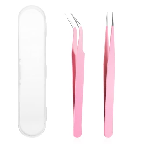2 Pcs Sticker Tweezers Craft Tweezers Scrapbooking Tools Precision Tweezer Pink Cute Crafting Tweezer for Stickers Lashes Electronics Scrapbooking (Pink)