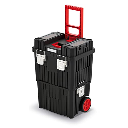 Werkzeugkoffer Trolley 2 teilig Rollen Werkzeugwagen Werkstatt Werkzeugkasten 450 x 360 x 640 mm Schwarz