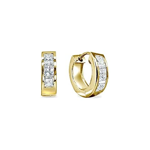 Sterling Silver Princess-Cut Huggie Hoop Earrings Cover
