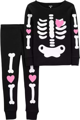 Carter's Girls 2-Piece Snug-Fit Cotton Halloween Pajamas (Glow in the Dark Skeleton, 5)