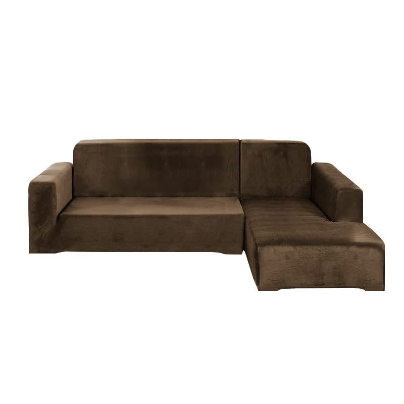 Arfntevss Velvet Sectional Couch Covers Super Stretch 2 Pieces L Shaped Sofa Cover Set Soft Thick L-Shape Sectional Slipcovers for Living Room Anti Slip Pet Dog Furniture Protector (Coffee)