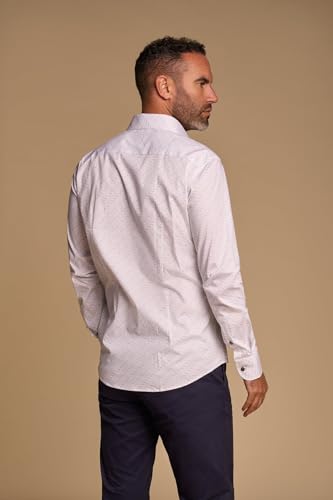 Camisa informal de negocios blanca para hombre de algodón estampado geométrico de vestir 5