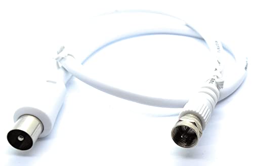 DRUT 50cm RF TV Aerial Male to F-Type Male Coaxial Cable – 75 Ohm, 3C-2V Short Lead (1.6ft) with Nickel Connectors – White