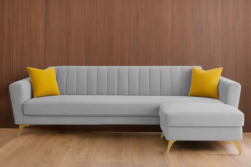 Image of Casaliving Murdock 4 Seater Convertible Sofa Set for Living Room, 3 Seater & Ottoman Modular Sectional Couch for Small Space (Grey Colour) Fabric