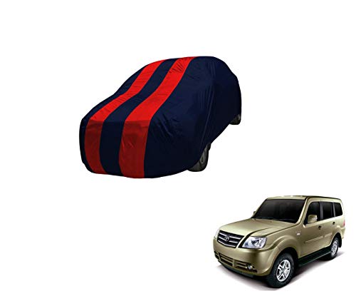 Image of Auto Hub Car Cover Compatible with Tata Sumo Grande with Mirror Pocket,Triple Stitched, Weather Proof, Sumo Grande Car Cover- Navy-Red