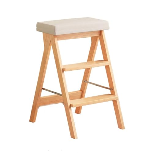 Taburete plegable de madera maciza con escalera para el hogar 2