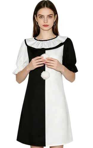 YJCOS Women Dress Costume Halloween Cosplay Black White Dress
