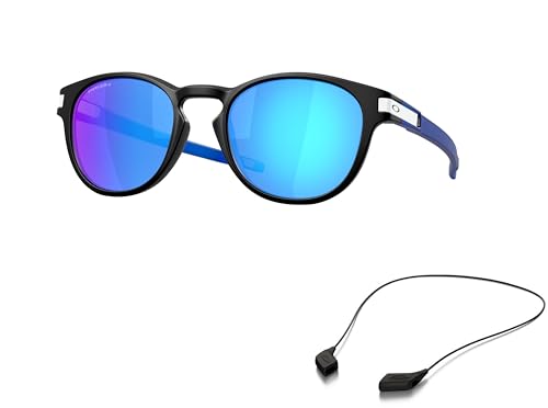 Oakley OO9349 Sunglasses Bundle: OO 9349 LATCH (A) 934955 Matte Black/Prizm Sapphire Policarbonate Standard and Small Black leash Accessory kit2