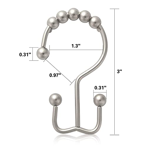 Image of Shower Curtain Hooks Rust Resistant Shower Curtain Rings Metal Glide Rollers Shower Hooks for Bathroom Shower Curtain Rods Curtains, Set of 12