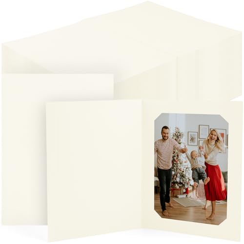 Golden State Art, Pack of 100, 4x6 or 5x7 Photo Folders, Cardboard Picture Frame, Paper Photo Frame Cards, Greetings/Invitation Cards, Special Events: Graduation, Christmas, Wedding(Ivory)