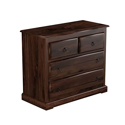 Image of Sheesham Wood Chest of Drawers 4 Drawers Wooden Dresser with Storage Organizer for Bedroom Living Room Home (Walnut Finish)