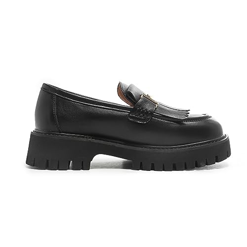Image of Chunky Loafers Women Platform Loafers for Women Chunky Heel Lug Sole Loafers for Women Slip ons Round Toe