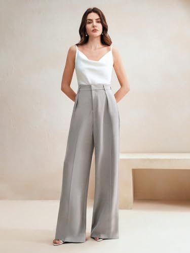 Image of KOTTY Women's High Waist Solid Color Hook and Bar Wide Leg Casual and Formal Trousers
