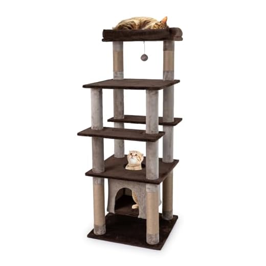 COSTWAY Kratzbaum, 148 cm, Katzenbaum mit schwingender Katzenhöhle, großer Basis, großem Liegebett, Kratzpfosten, Ball & Plattformen, Stabiler Katzenkratzbaum Kletterbaum, Beige+Braun