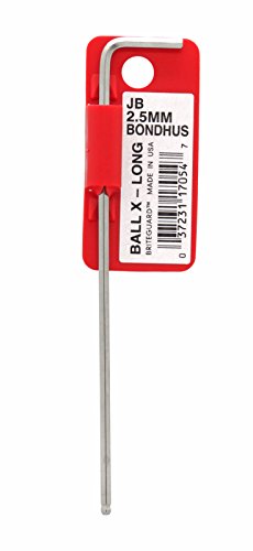 Bondhus 17054 Tagged and Barcoded 2.5mm Ball End Tip Hex Key L-Wrench with BriteGuard Finish, 112mm