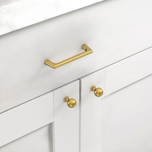 Image of Asidrama 10 Pack 3.75 Inch(96mm) Vibrant Brushed Moderne Brass Cabinet Pulls Heavy-Duty Solid Kitchen Cabinet Handles Drawer Hardware for Bathrooms Cabinets 3307