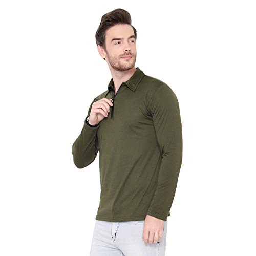 Image of Men's Cotton Blend Full Sleeve Zip Neck Polo T-Shirt (Pack of 1)