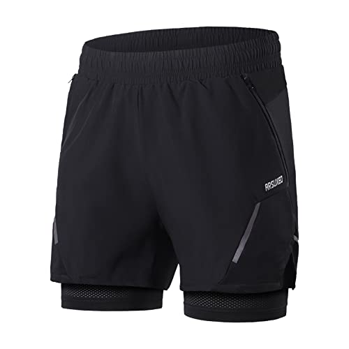 ARSUXEO Short de Course 2 en 1 pour Hommes Short de Gymnastique d'entraînement avec Doublure en Maille et Poches à Fermeture éclair B210 Noir XXL Cover