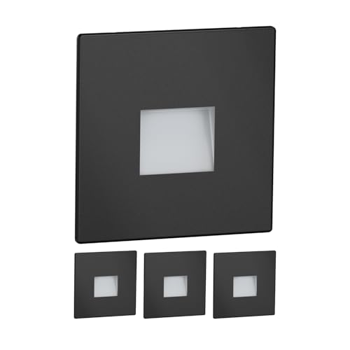 ledscom.de 4 LED luz de escalera/luz de pared empotrada FOW para interior y exterior, downlight, angular, negro, 85 x 85mm, blanco cálido