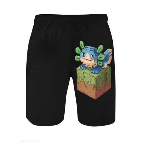 Cute Blue Pixel Axolotl Mens Swim Trunks Boys Quick Dry Board Shorts with Mesh Lining2
