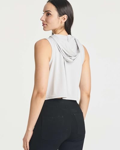Real Essentials 3 Pack: Women's Dry-Fit Sleeveless Cropped Tank Top Hoodie - Athletic Crop Sweatshirt3